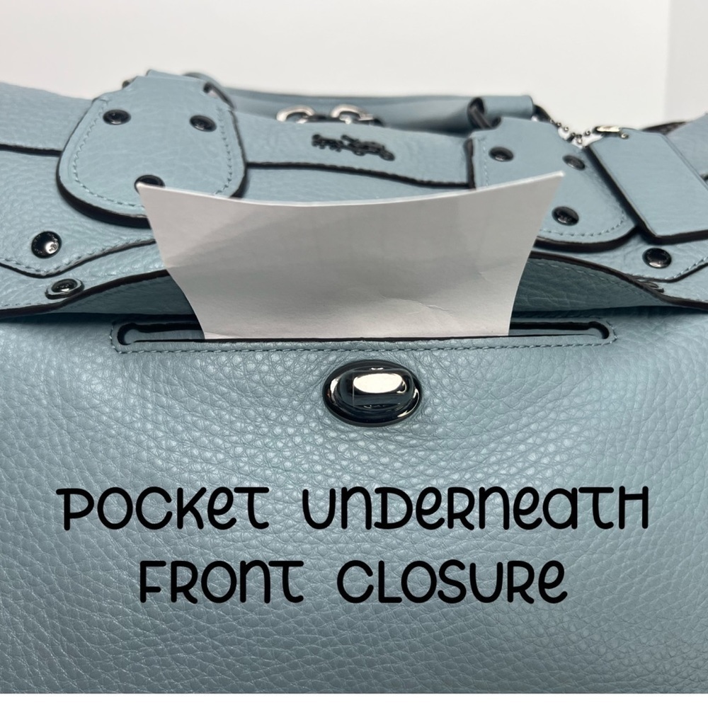 Coach Elevated Rhyder 33 Cornflower Blue Pebbled Suede Leather Shoulder Bag - Picture 5 of 16